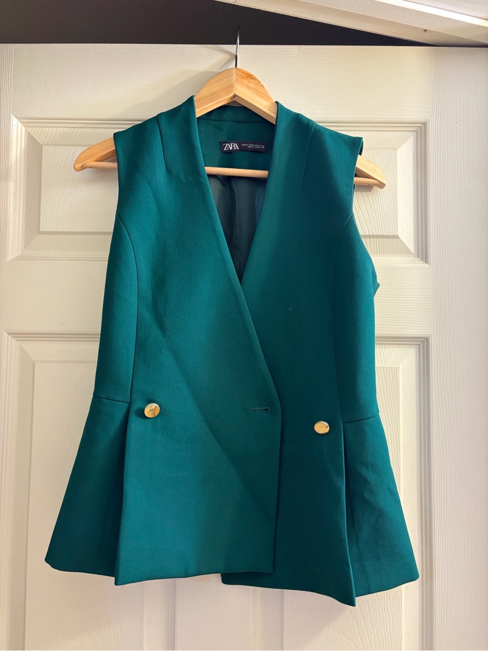 Zara Teal Sleeveless Blazer Vest with Gold Buttons